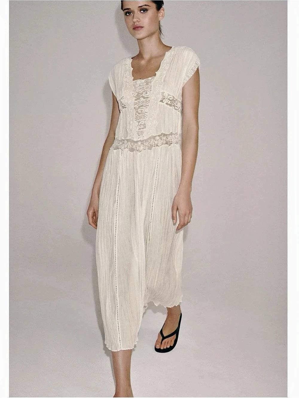White Lace Detail Midi Dress New